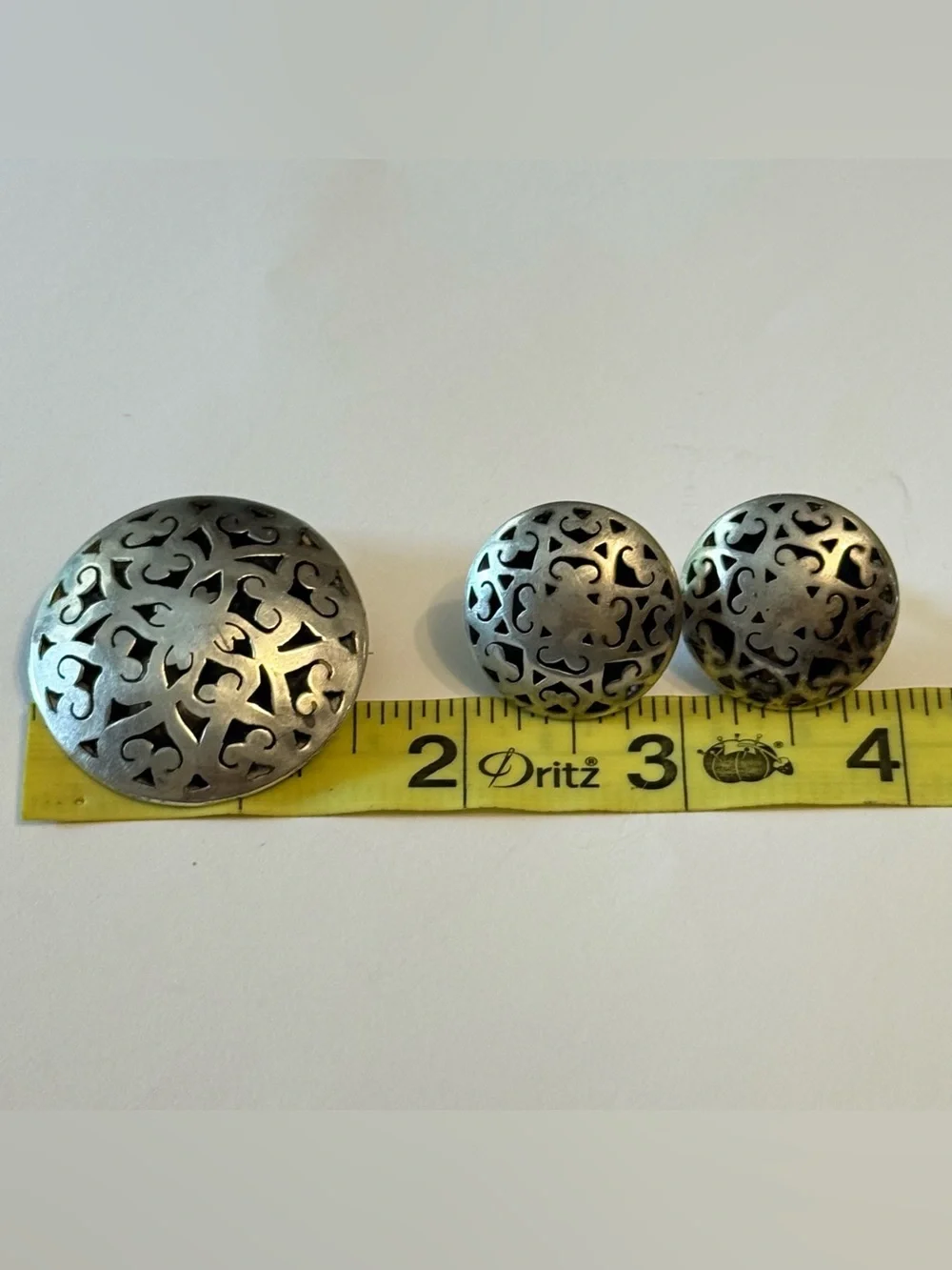 Vintage 925 Sterling Silver Openwork Modernist Brooch Pendant Earrings Mexico